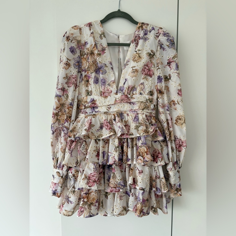 Line & Dot Floral Ruffle Mini Dress - Picture 4 of 11